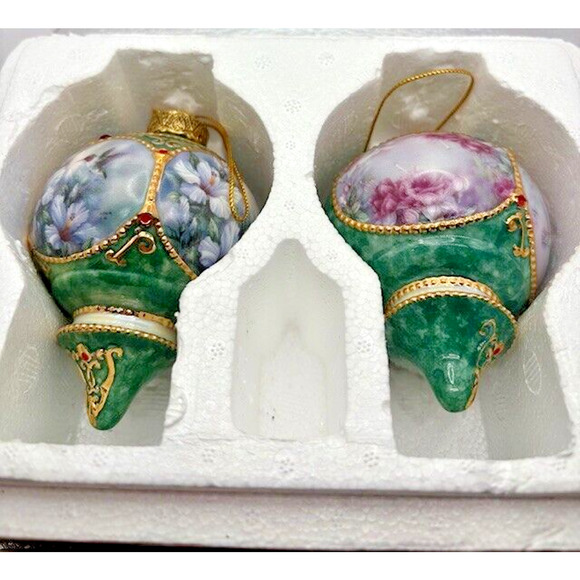 Hummingbird Floral 1998 Bradford Edition Ornaments Set of 2 Heirloom Porcelain - Picture 9 of 16